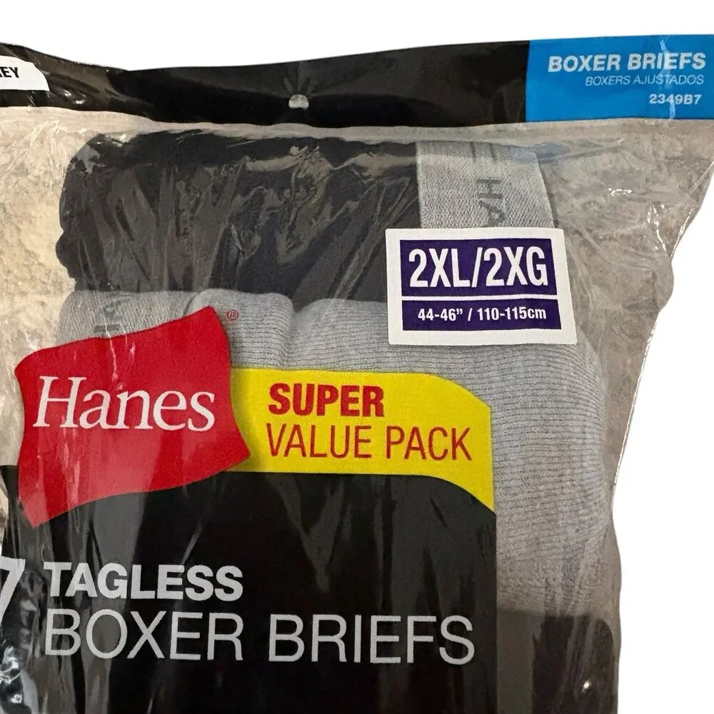 Hanes Mens Boxer Briefs 2XL ~ 7 PR Comfort Soft Tagless Black & Grey Cotton